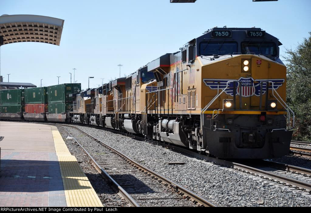 Westbound intermodal past the station